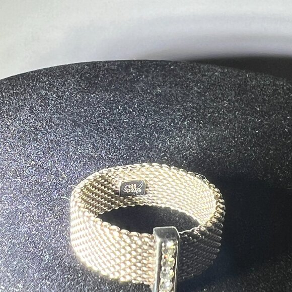 Tiffany & Co Somerset 4 Diamond Ring Mesh Weave in Sterling Silver *RETIRED* - Picture 6 of 10